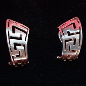 Rare Vintage Italian 925 Sterling Silver Greek Key Meander Earrings